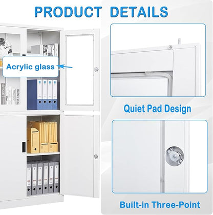 Letaya Storage Cabinet with Doors and Shelves,71" Steel Locker Acrylic Glass Door with Lock, for School Home Office