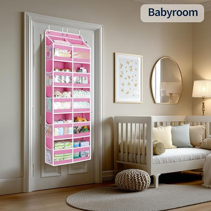 Yecaye 5-Tier Over The Door Organizer Dual-Column, 80lbs Load Stuffed Animal Storage of 10 Compartments, Heavy Duty Door Organizer Hanging for Bedroom Closet Dorm Bathroom Pantry, Macaron Pink