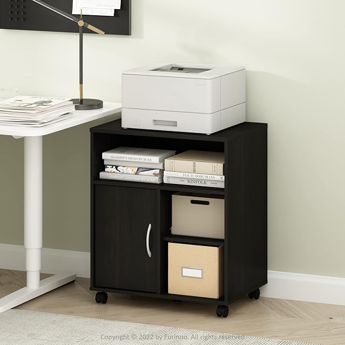 Furinno Econ Home Office Under Desk Printer Holder with Wheels, Espresso, Cabinet