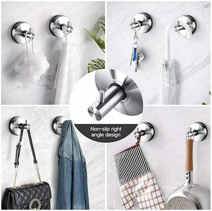 YOHOM Stainless Steel Vacuum Suction Cup Bathroom Shower Holders - Removable Towel Rack, Bathrobe and Loofah Hooks with Brushed Finish