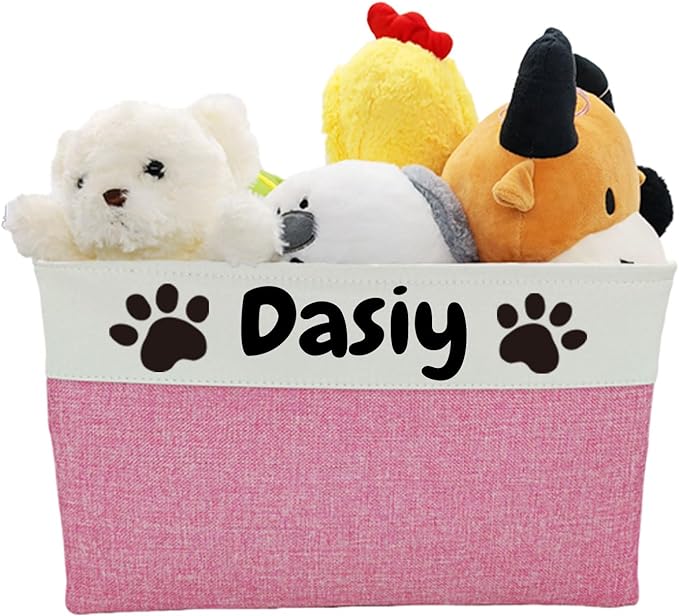 Personalized Dog Toy Basket Large Custom Dog Toy Box Foldable Dog Gift with Pet's Name for Clothing,Stuff