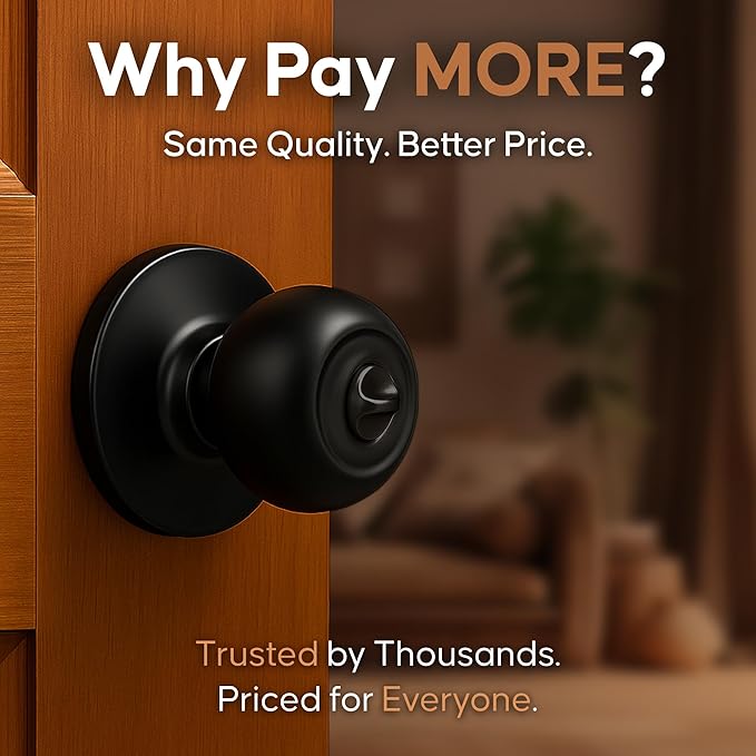 Copper Creek Privacy Interior Door Knob – ANSI Grade-3 Certified, Modern Heavy Duty Handle, Easy Install and Reversible for Bedroom, Bathroom and Closets – Matte Black (1 Pack)