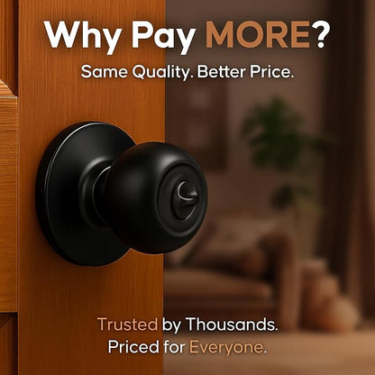 Copper Creek Privacy Interior Door Knob – ANSI Grade-3 Certified, Modern Heavy Duty Handle, Easy Install and Reversible for Bedroom, Bathroom and Closets – Matte Black (1 Pack)