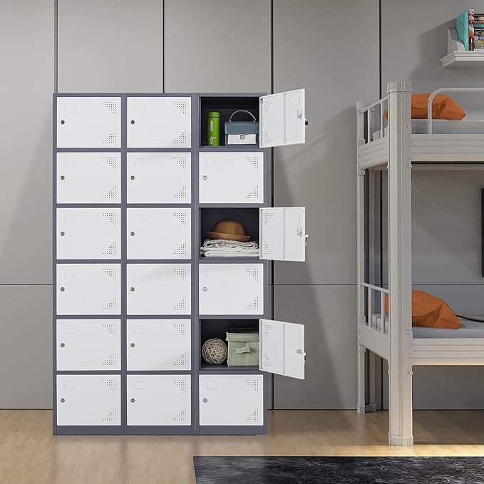 Letaya Metal Lockers for Employees,71" Steel Storage Cabinet with 6 Door Lockable for Office Staff,Home,Gym,School (Grey White)