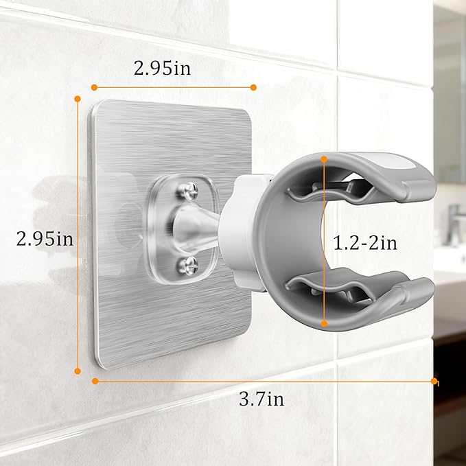 Adjustable Wall Mounted Shower Head Holder, Strong Adhesive & Drilling 2 Installation Methods, 360° Swivel Handheld Shower Wand Holder for RV Kids’ Bathroom Shower Accessories （White）
