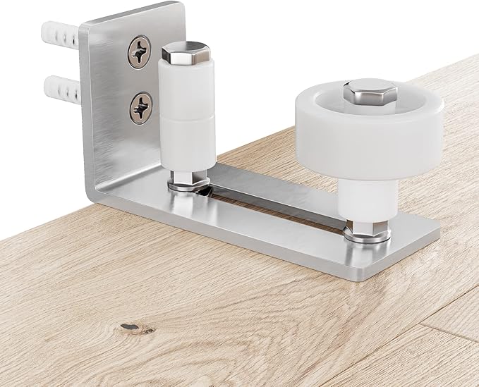 SMARTSTANDARD Sliding Barn Door Floor Guide for Bottom Adjustable Roller - 8 Setup Options for DIYers - Flush Design Bottom Flat Barn Door Floor Guide Stay Roller (Brushed Nickel) 1PCS