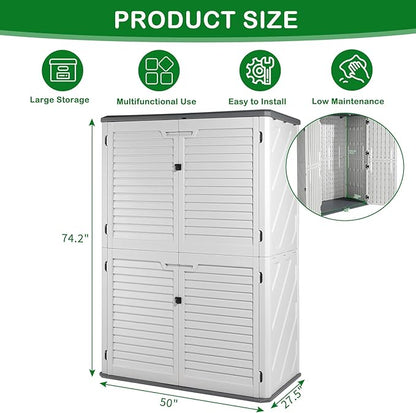 VINGLI Outdoor Storage Shed, Resin Storage Cabinet with Lockable Design, Weatherproof Tool Shed with HDPE Material, Resin Deck Box for Garden Tools, Pool Equipment, Garbage Cans, White (59 Cu.ft)