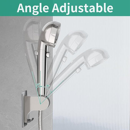 Hand Held Shower Head Holder Wall Mount, Shower Hose Holder Adhesive with 2 Hanger Hooks, Adjustable Shower Handle Holder, No Drilling Shower Wand Holder (Brushed Nickel, 1 Pack)