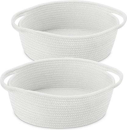 ABenkle Small Basket with Handles, Boho Decorative Rope Woven Dog Cat Toy Storage Bin Shelf Storage Organizer, Easter Christmas Gift Basket, 12"x8"x5", 2 Pack