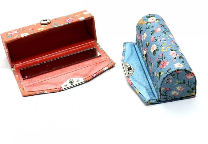 SenseYo 4 Pcs Ladies Floral Lipstick Case Holder with Mirror, Cosmetic Storage Kit Makeup Travel Cases Organizer Bag for Purse