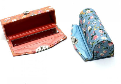 SenseYo 4 Pcs Ladies Floral Lipstick Case Holder with Mirror, Cosmetic Storage Kit Makeup Travel Cases Organizer Bag for Purse