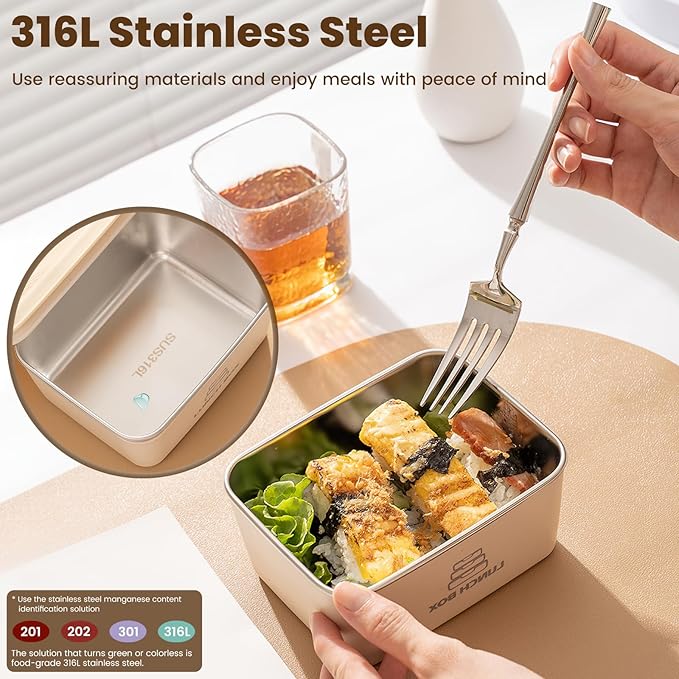 2 Pack Stainless Steel Bento Box,Leakproof 316 Stainless Steel Lunch Box, Stackable Metal Lunch Box with Insulated Bag - Ideal for Office & Outdoor