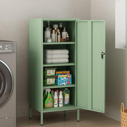 Metal Cabinet Lockable Filling Cabinet Bathroom Storage Cabinet with 4 Tier Adjustable Shelves Green Locker for Home, School, Office, Pantry H49.21'' (Green)