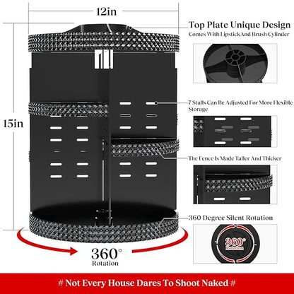 Black 360 Makeup Organizer Degree Rotating, 7 Layers Large Capacity Cosmetic Storage, Acrylic Makeup Organizers, Organizador De Perfumes Fits Makeup Brushes, Lipsticks, Bathroom, Black