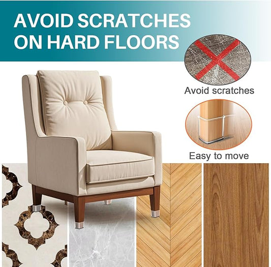 Ansible 24 Pcs Chair Leg Floor Protectors Square, Silicone Felt Furniture Leg Pads Caps Covers for Hardwood Floors (Fit:1-1/2" to 1-7/8")