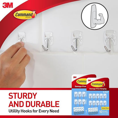 Command Small Clear Wire Toggle Hooks, 20 Count with 24 Strips, Damage-Free Adhesive for Wall Hanging and Storage, Holds up to 0.5 lb
