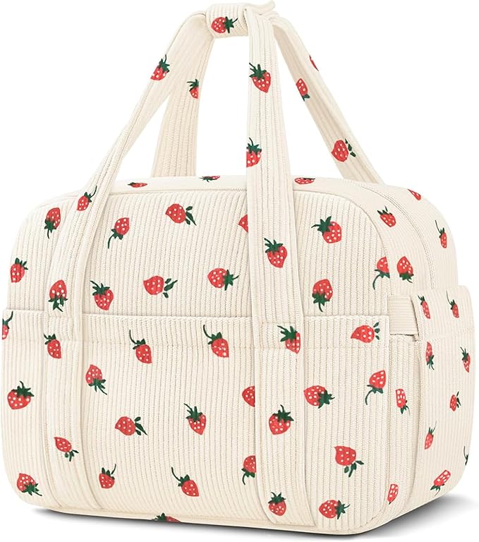 Corduroy Lunch Box Lunch Bag for Women Men, Cute Strawberry Small Insulated Reusable Work Leakproof Simple Lunch Boxes Tote Bag Adults Cooler Bag