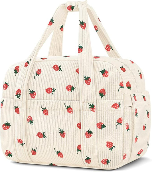 Corduroy Lunch Box Lunch Bag for Women Men, Cute Strawberry Small Insulated Reusable Work Leakproof Simple Lunch Boxes Tote Bag Adults Cooler Bag