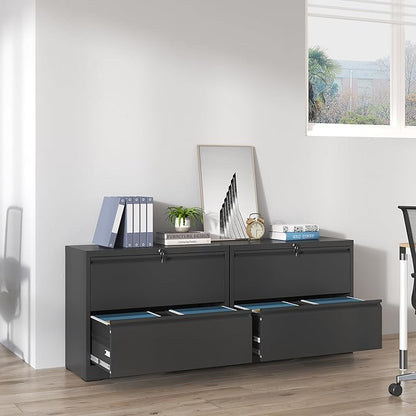 Lateral File Cabinets 2 Drawer,Metal Lateral Filing Cabinet for Home Office,Wide Steel Storage Cabinet Commercial Drawer for Legal/Letter/A4 Size Files Assembly Required