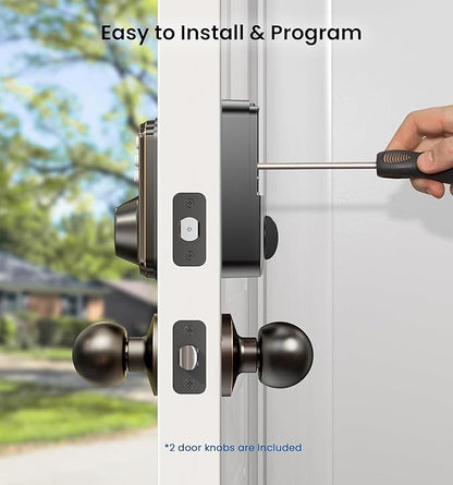 Veise Keyless Entry Door Lock with 2 Knobs, Electronic Backlit Keypad Deadbolt with Handle Set, Auto Lock, One-time Codes, Smart Deadbolt for Front Door, Easy Installation, Oil-Rubbed Bronze
