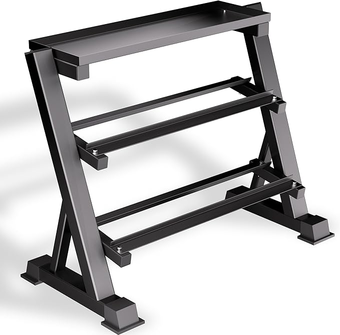 Heavy Duty 3 Tier Dumbbell Rack Stand, 1200LBS Weight Rack for Home Gym, Dumbbell and Kettlebell Storage with Adjustable Width, Stand Only