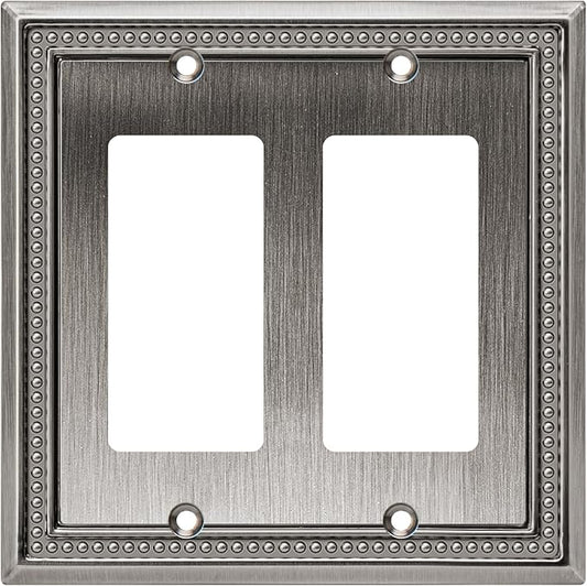 Henne Bery Sunken Pearls Heavy Duty Decorative Wall Plate Switch Plate Outlet Cover (Double Decorator, Heirloom Silver)