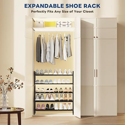 Mavivegue Expandable Shoe Rack, 5-Tier Shoe Organizer for Closet, Adjustable Shoe Rack for Front Door Entrance, Entryway
