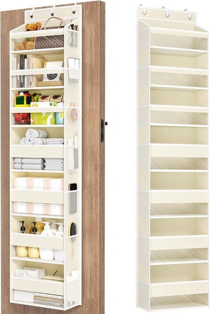 Over The Door Organizer, 7 Tier Door Hanging Organizers with 7 Large Pockets 12 Side Pockets, Behind Door Storage Hanging Shelves for Closet Bathroom Bedroom Nursery