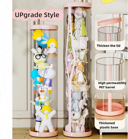 Upgraded Stuffed Animal Storage Tube,Tall (150cm) Plush Organizer with 4 Wheels,Pink PET Clear Bucket & Double Zipper, Space-Saving Toy Storage for Kids Room,Tidy Zoo Bin for Stuffed Animals
