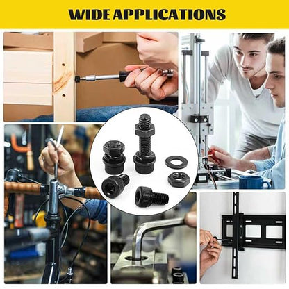 750PCS M3 Screws Assortment Kit, M3x6/8/10/12/16/20/25/30 mm Hex Socket Head Bolts, Nuts & Washers Assorted Set - 12.9 Alloy Steel Black Zinc Plated M3 Screw for 3D Printer,DIY