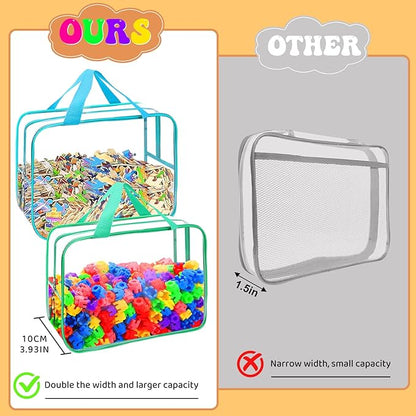 8 Packs 8 Colors Toy Storage Bags, Reusable Clear PVC Board Game Storage, Toy Storage Organizer Bags with Zipper for Building Blocks, Puzzle and Handmade Accessories, Clear Toiletry Bag