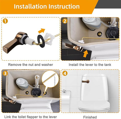 Hibbent Universal Metal Front Mount Toilet Handle Replacement Kit, Brass Toilet Flush Tank Lever with Stainless Steel Flapper Chains for Most Toilets, Rose Gold