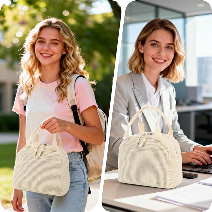 Bluboon Lunch Bag for Women Men Cute Corduroy Lunch Tote Bags Reusable Insulated Lunch Box Large Capacity Reusable Insulated Cooler for Work Picnic or Travel