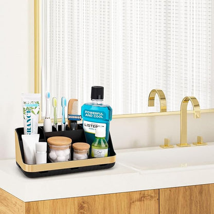 Gold Toothbrush Holders for Bathrooms Countertop Organizer - Detachable 7 Slots Electric Toothbrush and Toothpaste Holder, Kids Organization and Storage, Restroom Accessories Vanity Stuff