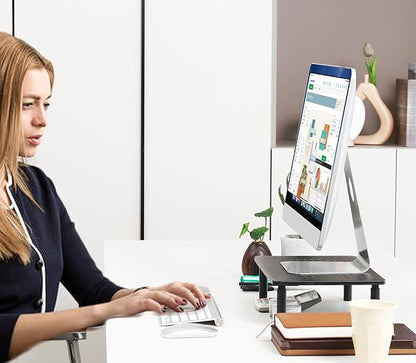 Monitor Stand for Desk Monitor Riser, Adjustable Laptop Riser, Desk Organizer Desktop Printer Laptop Storage Shelf, Mesh Metal Computer Item Stand (1 Piece)(14.5" Lx9.3 W)