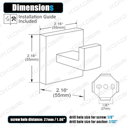 KOKOSIRI Bath Towel Hook Wall Mount Square Robe Hook Coat Hook Bathroom Kitchen Garage Heavy Duty SUS 304 Stainless Steel 3 Pack Brushed Nickel B1010BR-P3