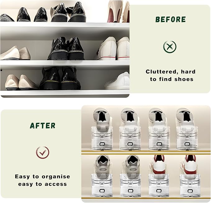 Shoe Slots Organizer for Closet,8 Pack Shoe Stacker Shoe Rack Organizer for Closet Space Saver Storage Shoe Holder Organization(Transparent)