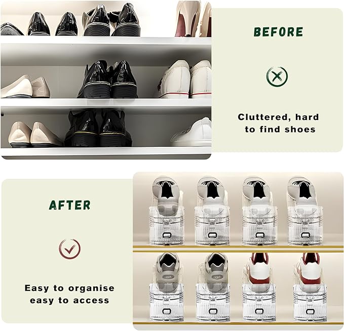 Shoe Slots Organizer for Closet,24 Pack Shoe Stacker Shoe Rack Organizer for Closet Space Saver Storage Shoe Holder Organization(Transparent)