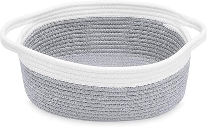 ABenkle Small Basket with Handles, Boho Decorative Rope Woven Dog Cat Toy Storage Bin Shelf Storage Organizer, Easter Christmas Gift Basket, 12"x8"x5", Grey