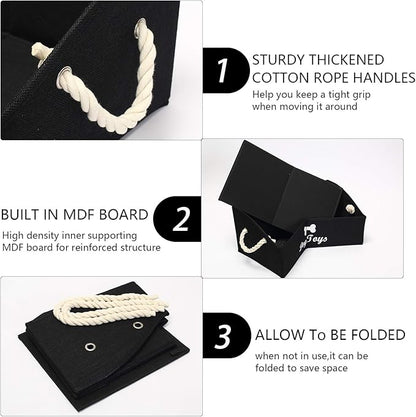 Geyecete Large Dog Toys Storage Bins - Foldable linen Trapezoid Organizer Boxes with weave Rope Handle, Collapsible Basket for Shelves (Black-DOG)