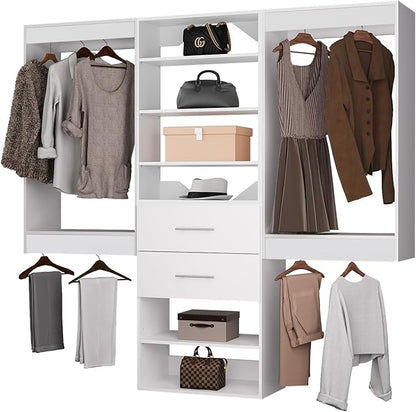 ROOMTEC Modular Closet System, 90" Wall Mounted Closet Organizer with Hanging Rods and Drawers, Wooden Tower for Walk-In Closets, Wardrobe Storage Kit, White