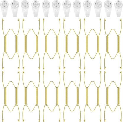 Hotop 12 Pieces Plate Hangers for Wall Stainless Steel Wire Invisible Heavy Duty Plate Hangers Display Holders with 12 Pieces Hooks for Wall Decorative(4-5 Inch,Gold)