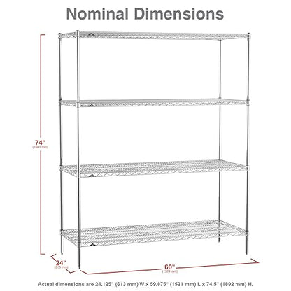Metro EZ2460NC-4 Super Erecta Industrial Wire Shelving 4-Shelf Convenience Pak, Chrome, 24" x 60" x 74.5"