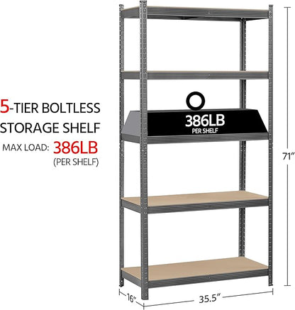Topeakmart 5-Tier Garage Storage Shelving Unit Adjustable Metal Shelves Heavy Duty Utility Shelves Storage Racks-Dark Gray, 35.5 x 16 x 71 Inch