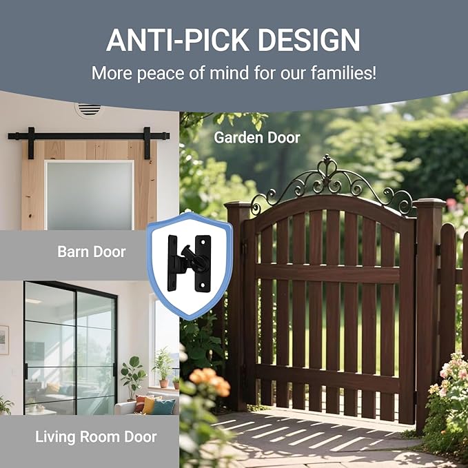 Upgraded Barn Door Lock - 90/180 Degree Flip Door Latch, Protecting Safety Sliding Gate Latches for Barn, Garden, Bathroom, Cabinet, Window, Sliding Door