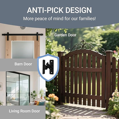 Upgraded Barn Door Lock - 90/180 Degree Flip Door Latch, Protecting Safety Sliding Gate Latches for Barn, Garden, Bathroom, Cabinet, Window, Sliding Door