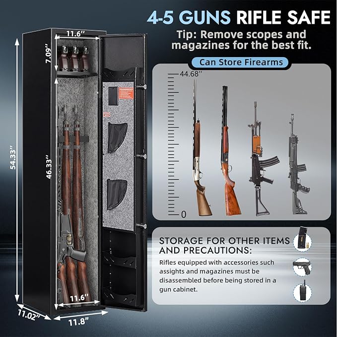 KAER 4-5 Gun Safe for Rifles and Pistols Fingerprint Biometric Long Gun Cabinets Shotgun Rifle Safe with Digital Keypad Removable Racks Adjustable Shelf for Home Office Store (No Assembly)