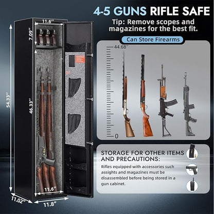 KAER 4-5 Gun Safe for Rifles and Pistols Fingerprint Biometric Long Gun Cabinets Shotgun Rifle Safe with Digital Keypad Removable Racks Adjustable Shelf for Home Office Store (No Assembly)