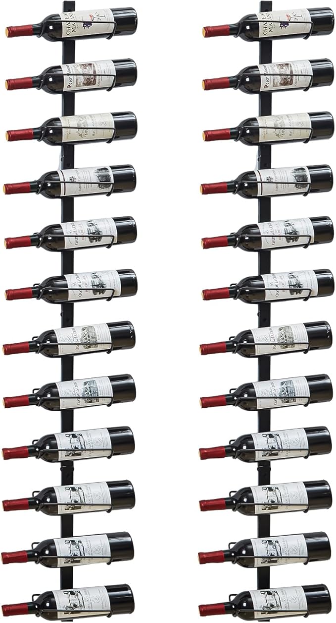 2 Pack 12 Bottle Wall Wine Rack for 24 Wine Bottles, DIY Detachable Wall Mount Wine Rack, Wine Storage Organizer Display Holder Used As One or Four, for Dining Room, Wine Cellar, wine lover gift