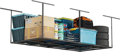 GIOTORENT 4x8FT Garage Ceiling Storage Racks, Overhead Garage Shelving Rack, Heavy Duty Metal Warehouse Storage Organization System, 700lbs Capacity, Adjustable Ceiling Mounted, Black